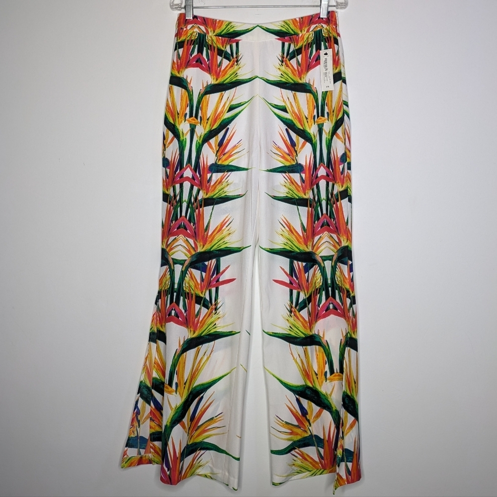 NWT Bisou Bisou White Colorful Bird Of Paradise Floral Sheer Summer Lounge Pant - Picture 1 of 13